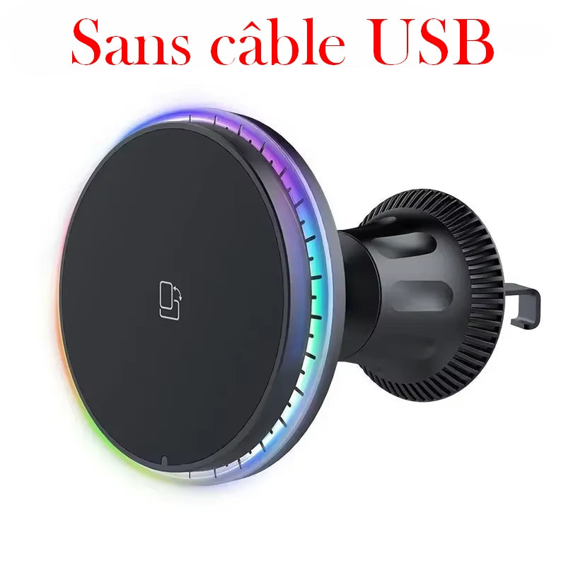Chargeur Magnétique Sans Fil Pour Voiture, Support De Téléphone, Station De Charge Rapide, Support De Support, RVB, Iphone 12 13 14 15 Pro Max Macsafe, 30W