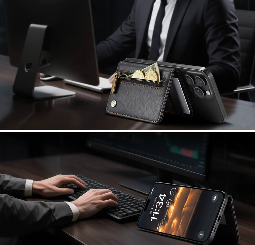 Portefeuille Porte-Carte Magnétique Pour Téléphones Et Étuis Magnétiques Pour Iphone 17/16/15/14/13/12 Pro/Max, Poche À Fermeture Éclair Bloquant RFID À 4 Emplacements