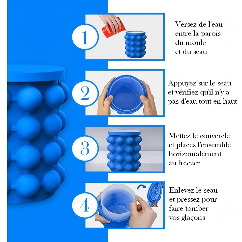 Moule À Glaçons 2 En 1, Plateaux À Glace, Grand Seau À Glace En Silicone, Machine À Boissons Glacées Portable Pour Whisky, Bière, Outils De Cuisine