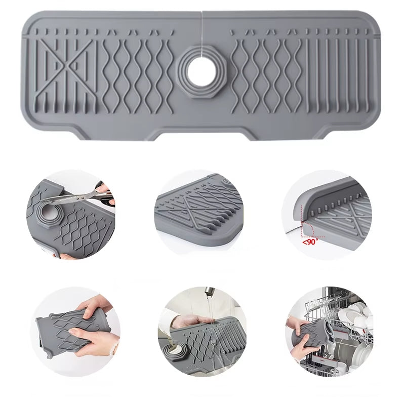 Protection Contre Les Éclaboussures Pour Évier De Cuisine, Collecteur D'Éclaboussures Pour Tapis De Robinet, Plateau Anti-Goutte À Poignée, Polyvalent Pour Tapis De Séchage De Vaisselle De Cuisine, Éponge