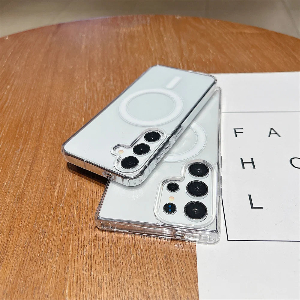 Coque De Téléphone À Charge Magnétique Magsafe, Étui Mince En Acrylique Transparent Pour Samsung Galaxy S26 S25 S24 S23 Ultra S22 plus S21 FE A35 A55