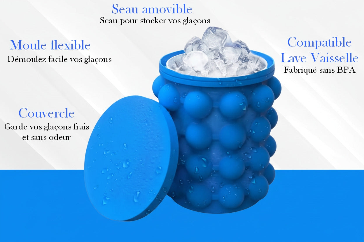 Moule À Glaçons 2 En 1, Plateaux À Glace, Grand Seau À Glace En Silicone, Machine À Boissons Glacées Portable Pour Whisky, Bière, Outils De Cuisine